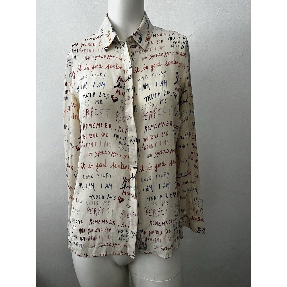 MSGM Blouse S Daria Love Quotes Artsy Silk Romantic Whimsical Feminine W/stains